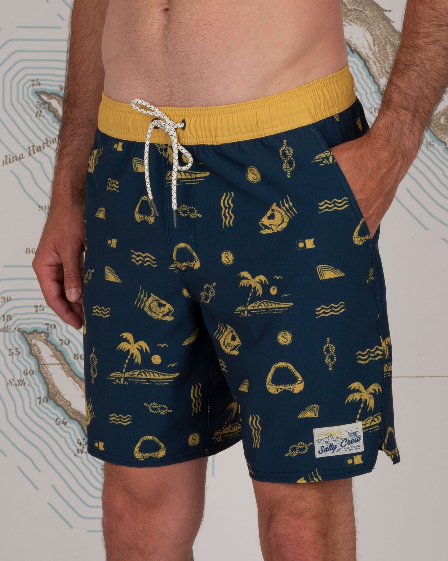 Salty Crew Island Days Navy/Gold Elastic Boardshort